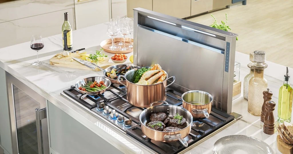 Thermador cooktop with downdraft ventilation