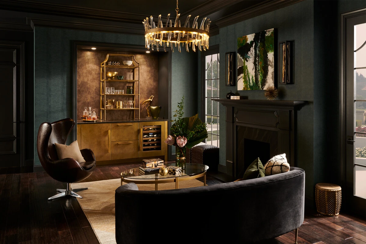In home bar in living setting