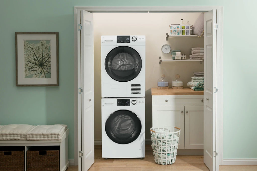 GE stacked washer and dryer pair