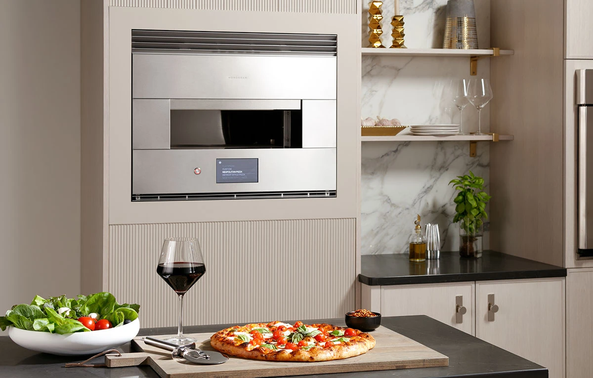 Monogram hearth oven with pizza