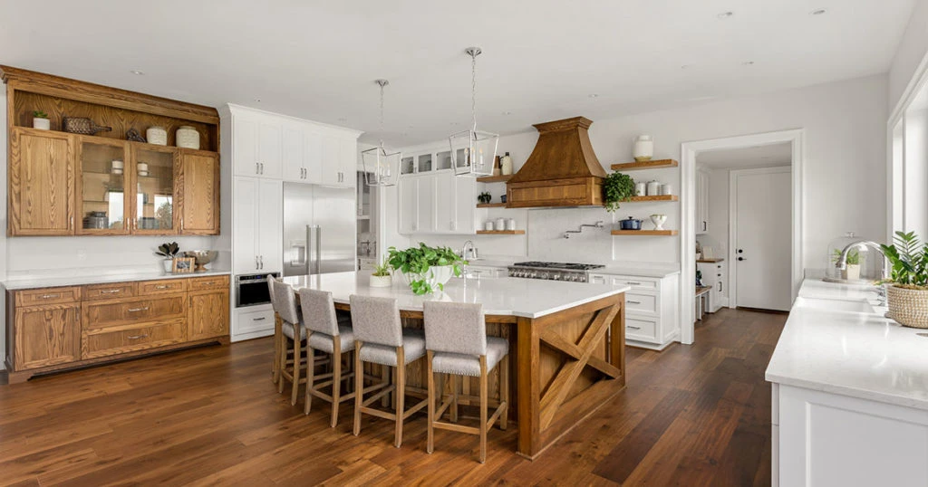 woodtones and curves in luxury kitchen